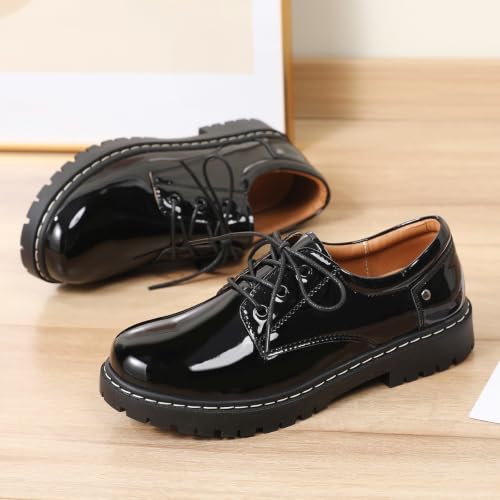 Image of Women Oxford Shoes Plain Toe Lace Up Non-Slip Platform Dress Shoes