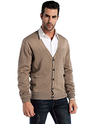 Kallspin Men's Wool Blended Cardigan Sweaters V Neck Button Down Cardigans with Pockets(Coffee, Large) - Image 4