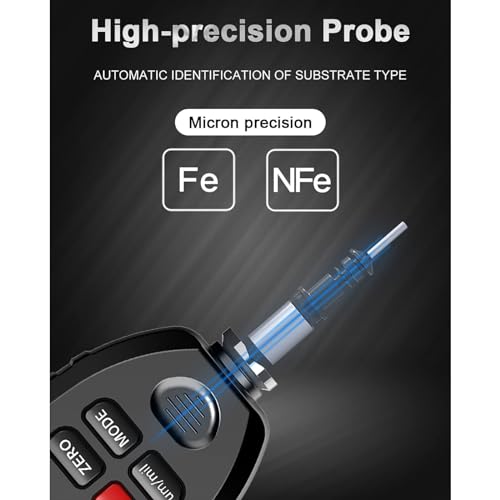 Medidor de espesor de recubrimiento, medidor de espesor de película de pintura para automóviles, detección f/NF automática, calibración sin contacto, indicación de nivel de batería y función de apagado automático miniatura 4