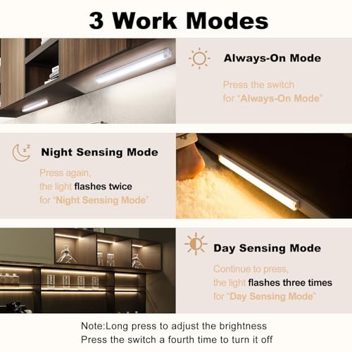 Image of 6 Pack Motion Sensor Under Cabinet Light, Magnetic Rechargeable Warm White 2 Color Under Counter Light, 8 Inch LED Closet for Stair Bedroom Cupboard