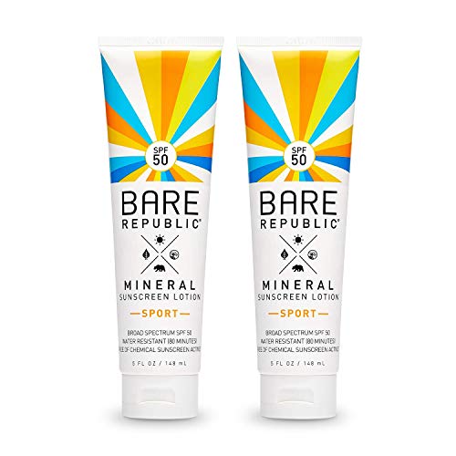 Bare Republic Sport Mineral Sunscreen SPF 50 Sunblock Body Lotion, Vanilla Coco, 5 Fl Oz, 2 Pack