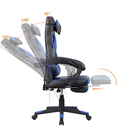 FIXKIT Chaise Gaming en Cuir, Chaise de Bureau Ergonomique,Fauteuil de Jeu, Hauteur de Siège/Accoudoirs Règlable, Dossier Inclinable 155°, Charge Max. 160 kg