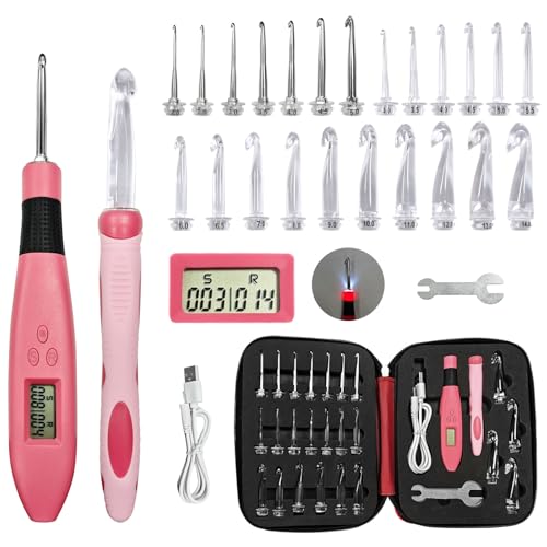 24 Size Light Up Crochet Hook Set with Row &...