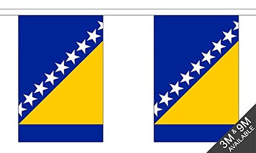 Flagtex Bosnia and Herzegovina Fabric Bunting – 9m with 30 Flags – Indoor & Outdoor Decoration – String Flags Banners Bosnian Balkans Southeast Europe