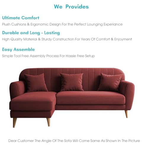 Image of Atticus LHS 4 Seater L Shape Sofa Set for Living Room (Maroon Fabric) Premium Fabric Sofa Set