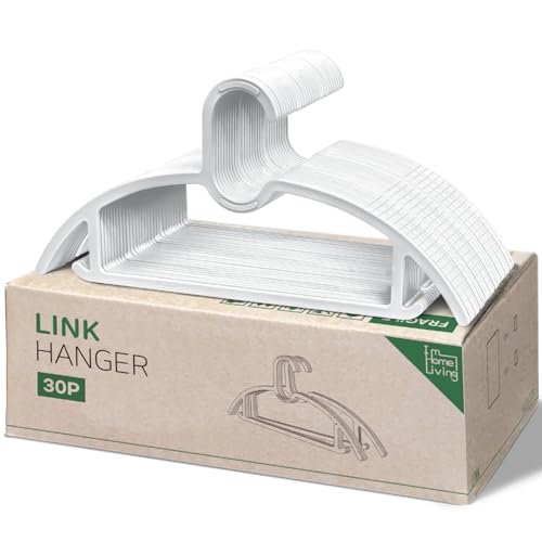 15 Compact Slim & Slimlink Interlocking Clothes Hangers, Space-Saving Lightweight Plastic Hangers for Small Closets, Dorms, Apartments, Travel, RVs & Petite Clothing (White, 30)