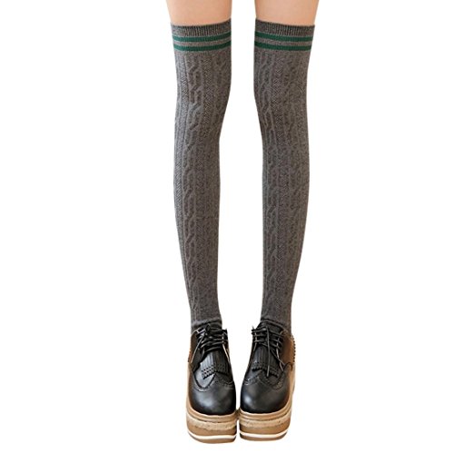 Forthery Women Over Knee Socks, Cotton Socks Plain Stretch Over Knee Stockings (Dark Gray)