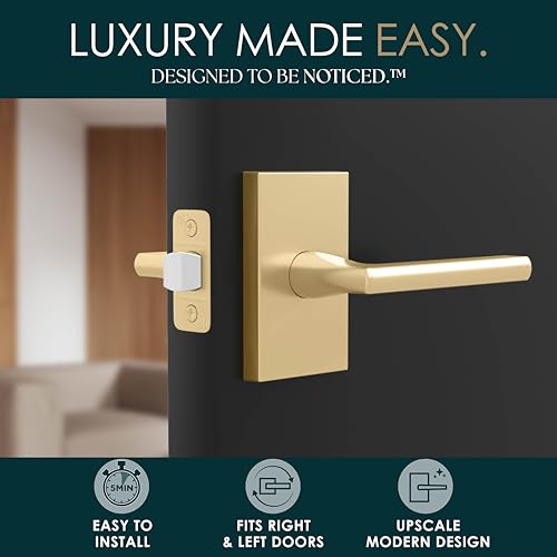 Image of Mega Handles Glamor Passage Lever, Door Handle Set for Hallway, Closet and Bathroom, Reversible Heavy Duty Door Levers, Fits All Standard Door Sizes, Screws Included - Satin Brass (1 Pack)