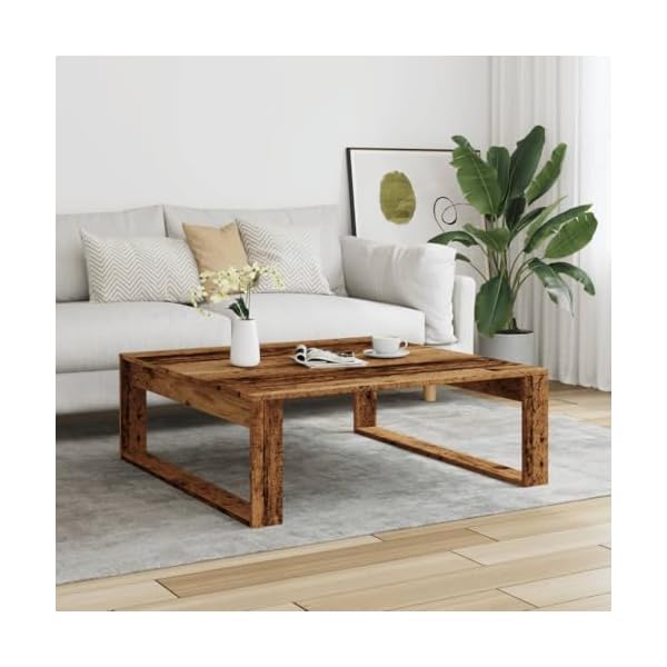 Table basse vieux bois 100x100x35 cm bois d ingénierie