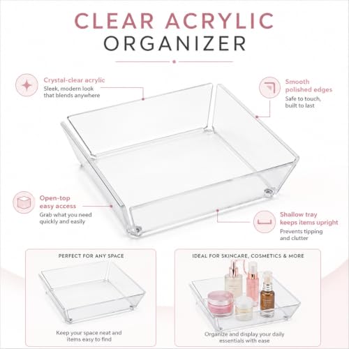 Novabright 2 Pack Mini Fridge Cosmetic Trays, 4.7"x4.7"x1.2" Drawer Organizer Set, Clear Acrylic Vanity Organizer for Skincare, Jewelry, Makeup Storage Trays, Fits Small Beauty Dorm Fridges - Image 5