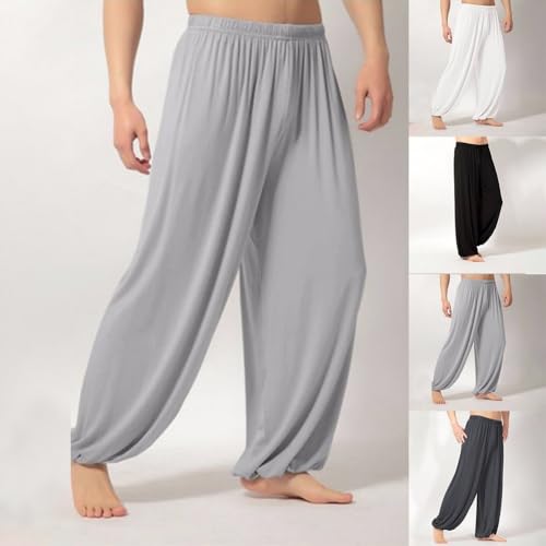 Feegow Erkek Pamuklu Tai Chi Pantolon Çin Kung Fu Dövüş Sanatları Üniforma Pantolonları Shaolin Wing Chun Antrenman Nefes Alabilir Bol Kesim Günlük Giyim (L Koyu for GRI)