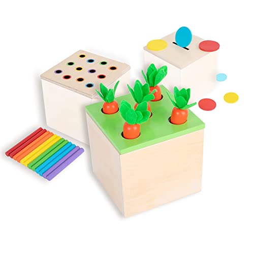 Adena Montessori Spielzeug ab 1 2 3 Jahr,Montessori Spielzeug Baby EnthäLt Karotten Ernte Spiele, Montessori Münzen Box für 6-12 Monate… – Ansicht 3