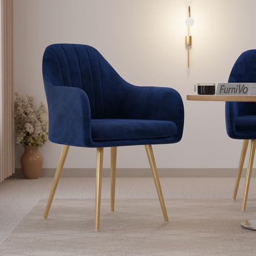 Image of Milano Velvet Comfort Dining Chair with Deep Cushion Seating, Strong Wooden Frame & Metal Support Legs for Dining, Living Room, Bedroom, Balcony & Office (Cosmic Blue)