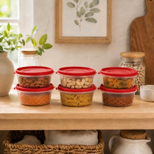 Image of Cutting EDGE 500ml Nesterware Food Storage Container Set of 6 for Pulses, Sugar, Tea, Cereals, Travelling, Spices, Office, Lunch Box (Red) | BPA-free plastic, stackable design, leak-proof, kitchen storage, pantry, fridge, meal prep, reusable, travel use