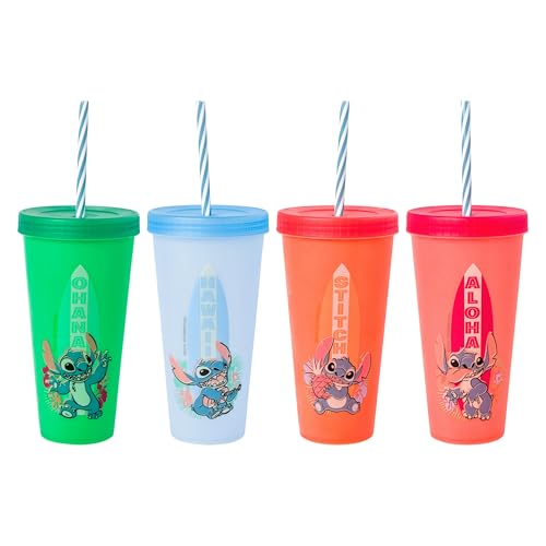 Gobelets Lilo and Stitch en plastique réutilisables de 700 ml avec fleurs - 3