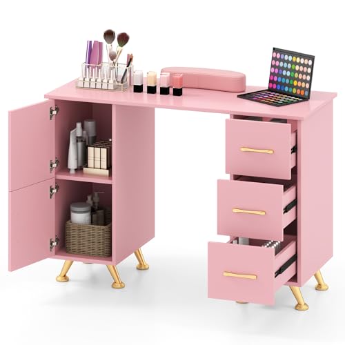 COSTWAY Tavolo per Manicure, Tavolo per Unghie con Cassetti, Cuscino