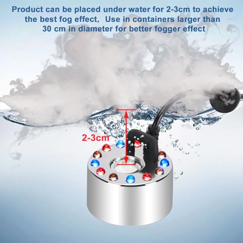 FITNATE 350ml/H Mist Maker Fogger,12 LED Fog Atomizer Air Humidifier, with Adjustable Fog Controller, for Water Fountain Pond Rockery Vase Birdbath by FITNATE - Image 5