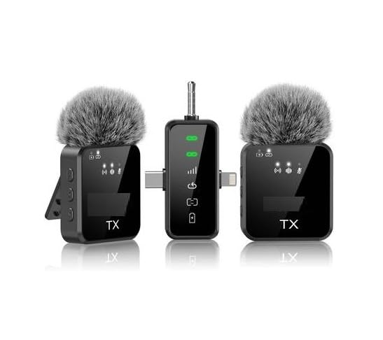 Image of 3in1 Wireless Lavalier Microphone Tiny Dual Mini Noise Reduction Collar Clip for Teachers Insta Singing Reels Mobile Camera Mic for Live Streaming Reels Podcast Vlogging Online Classes Camera
