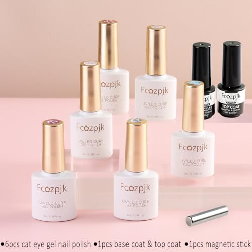 Set de 6 esmaltes gel Cat Eye con imán y base miniatura 2