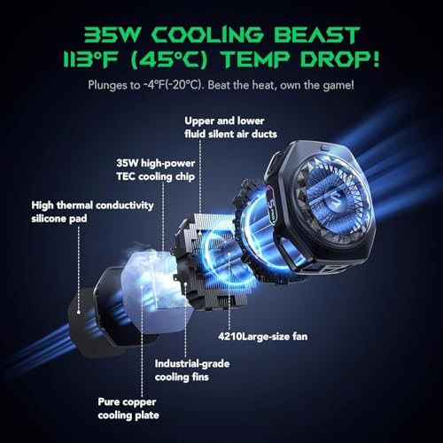 Image of Cubonic Black Shark Magnetic FunCooler 5 Pro - 18 Addressable RGB LEDs, Detachable Grip, APP-Controlled Thermostatic Cooling Fan compatible for iPhone MagSafe /Android /iPad