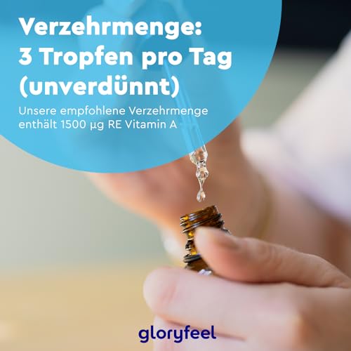 Vitamin A Tropfen hochdosiert - 5000 I.E (1500µg) pro Tagesdosis - 50ml (1700 Tropfen) echtes Vitamin A (Retinylpalmitat) in MCT-Öl gelöst - Laborgeprüft ohne Zusätze in Deutschland hergestellt