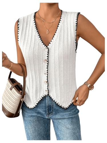 Verdusa Women's Old Money Button Down Sweater Vest Sleeveless Elegant Lightweight Knit Tops