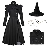 Appwincosly Eelphabbaa Costume, Wicked Costume Women Set with Hat & Glasses, Black Dress for Halloween Cosplay Themed Party (Black, Adult-XL)
