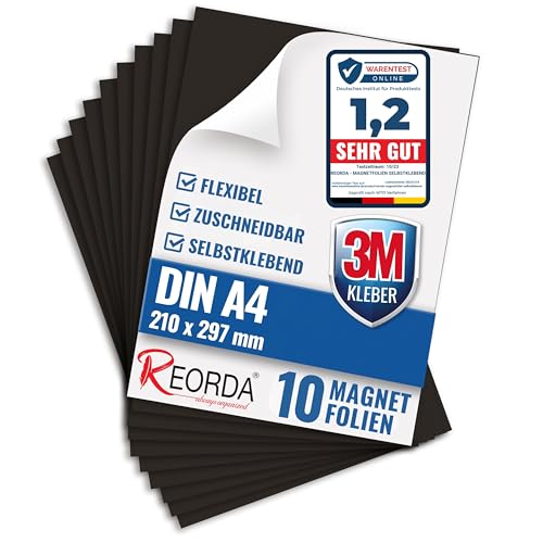 Reorda Magnetfolie DIN A4 selbstklebend 10er Set - Magnetpapier...