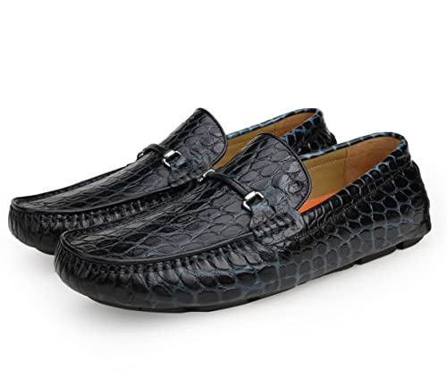 Men's Leather Driving Moccasins Alligator Printed Slip-on Penny Loafers Shoes