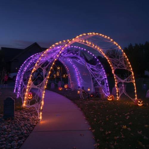 Aurelema 3 Sets 6.6 ft Light Arch for Halloween with 8 Mode LED Lights Remote Easy Assembly Reusable for Outdoor Halloween Archway Holiday Wedding Pathway Garden Lawn Yard Backdrop Decoration