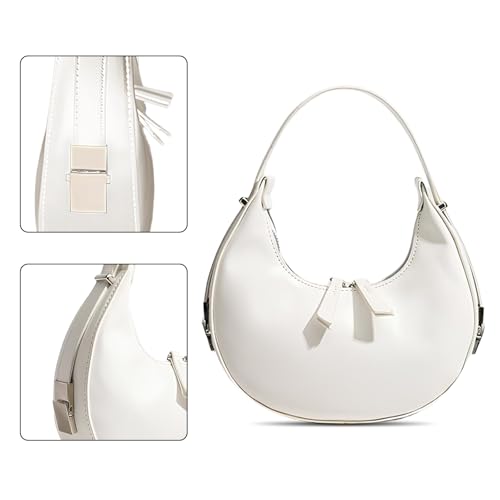 YYW Womens Clutch Purse Shoulder Handbags Crescent Bag Leather Zipper Adjustable Shoulder Strap Hand Bags (White)4