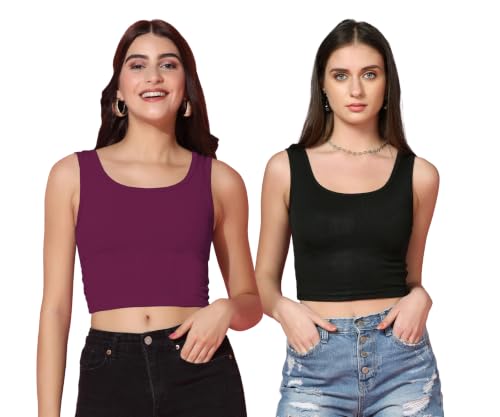 Image of TOPLOT Women's Solid Ribbed Round Neck Sleeveless Slim Fit Tank Top (5069)
