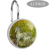 XiangHeFu Wald Einhorn Mutter und Kind gehen Dekorative Duschvorhanghaken 12 PCS für Badezimmer
