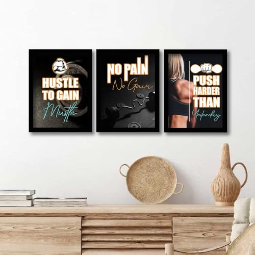 Image of kotart Motivational /Inspirational Gym Workout Quotes Framed Wall Posters with Frame for Wall Room Frames - Posters for Gym - Wall Posters for Room Set of 3 (Art 5, 13x17 inch)