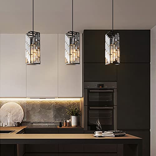 Image of Black Pendant Lighting Modern Pendant Light, Mini Crystal Chandeliers,Adjustable Pendant Light Fixture for Kitchen Island Dinning Room Bedroom (1 Pack)