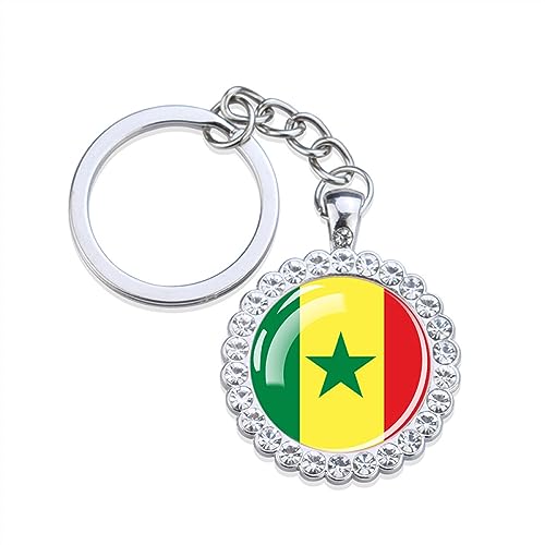 Fresh Green Star Sénégal Drapeau Porte-Clés,Femmes Verre Porte-Clés Strass Bijoux,Sac De Voiture Portefeuille Ornements Artisanat Accessoire Décoration Cabochon Pendentif Cadeaux Suspendus B
