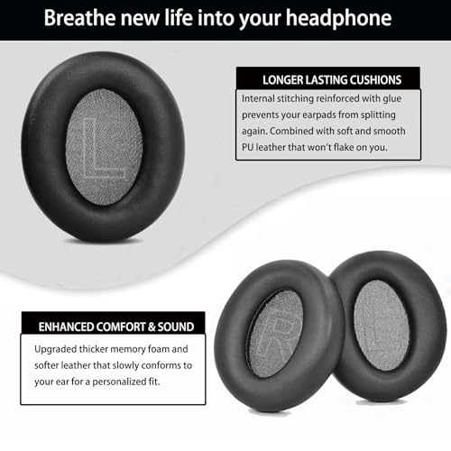 Repuesto Almohadillas Q20i para Audífonos Anker Soundcore Life Q20 con Espuma de Memoria y Cubierta de Cuero Proteico, Negro miniatura 3