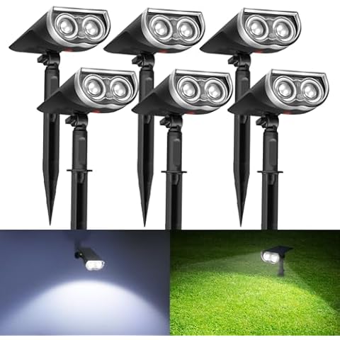 Consciot Solar Spotlights Outdoor, IP67 Waterproof 2-in-1 Solar Spot Lights, Durable Christmas Decorations Lights for Garden Yard Pathway Driveway Porch Walkway, Auto On/Off, 6 Pack(Warm White) Cover