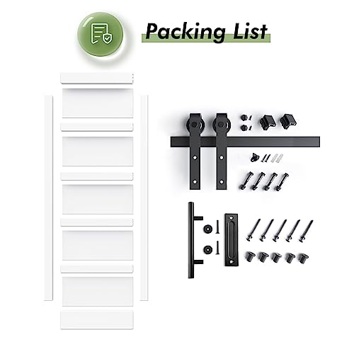 Image of Fredbeck 36x96 inch White Barn Door with 6.6FT MDF Sliding Door Hardware Kit Included & Handle,Solid PVC Surface,DIY Assembly,5-Panel