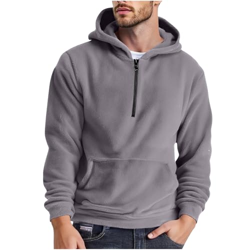 Men's Fleece Sweatshirts Long Sleeve Half Zip up Soft Hoodies Casual Comfy Fall Outfit Going Out Pullover with Pocket
