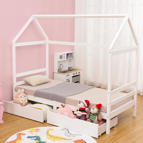Aptliton Kids House-Shaped Bed Frame, 90 x 190 cm