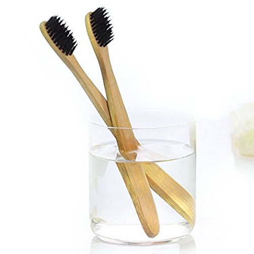 Eco-Friendly Natural Bamboo Toothbrush Charcoal Infused Medium-Soft Bristles for Adults 100% Recyclable (Single Toothbrush)