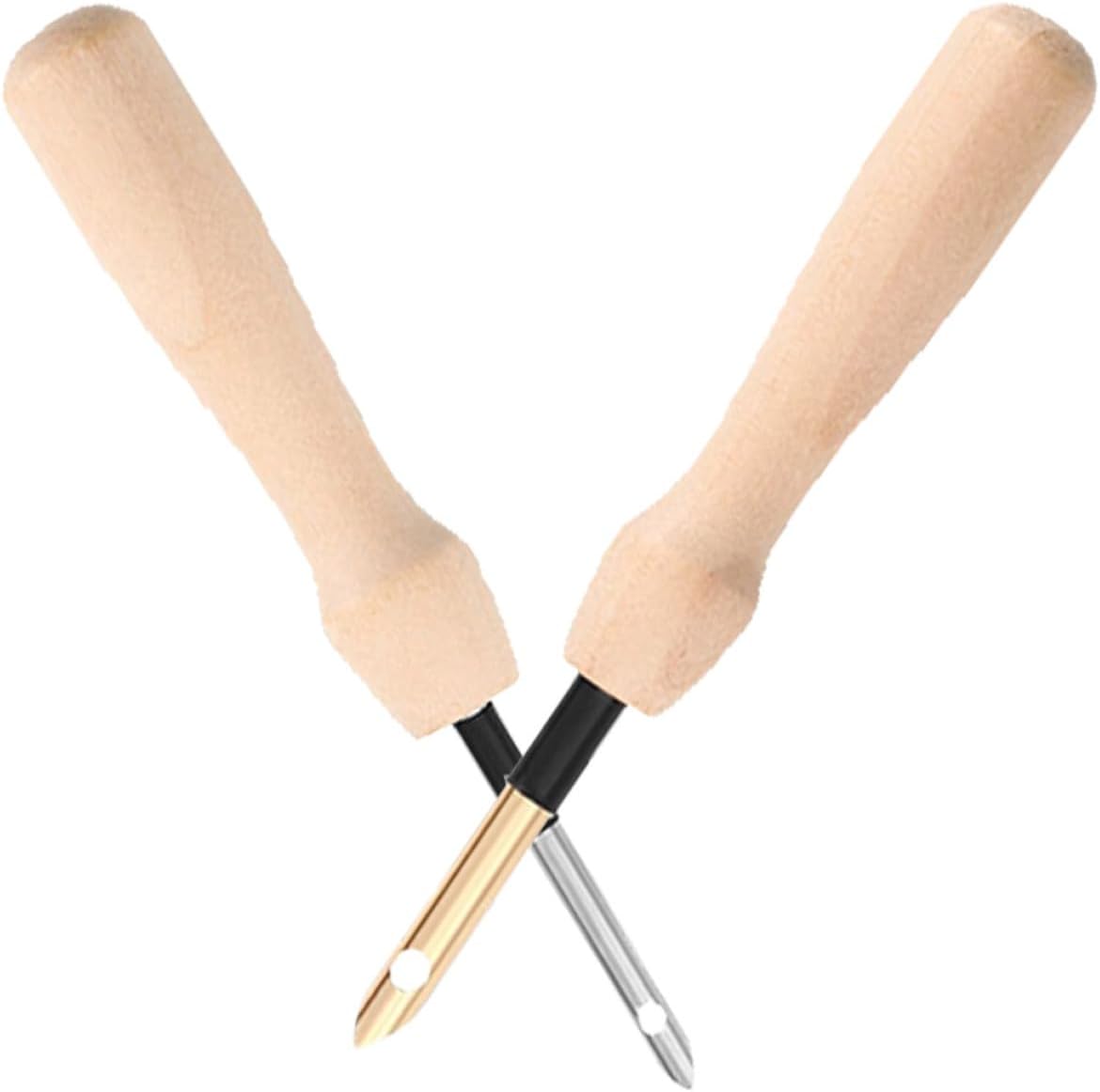 Homoyoyo 2pcs Punch Needle Embroidery Tool Set with Wooden Handles, 5mm Copper and 3.5mm Stainless Steel Needles, Beginner-Friendly Sewing Supplies for Hand Embroidery and DIY Crafting