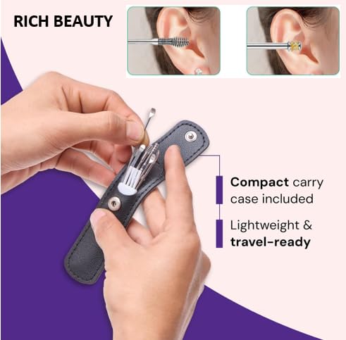 Image of Ear Wax Cleaner 7 Pc Resuable Ear Wax Cleaner Reusable Removal Kit Steel Ear Cleansing Tool Set Spiral Ear Curette Tool With Cleaning Brush For Kids Man Woman (Steel) (Multicolor)