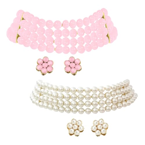 Image of Peora Traditional Maharani Haar Necklace with Earrings Bridal Jewellery Set Gift for Women