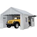 Hipicute Carport 10' X 20' Heavy Duty Canopy, Portable Garage Heavy Duty, Carport with Side-Opening Door & Roll-Up Windows, Metal Steel Frame,180g PE Powder-Coated Tarp for Truck, Boat, Garden, Grey