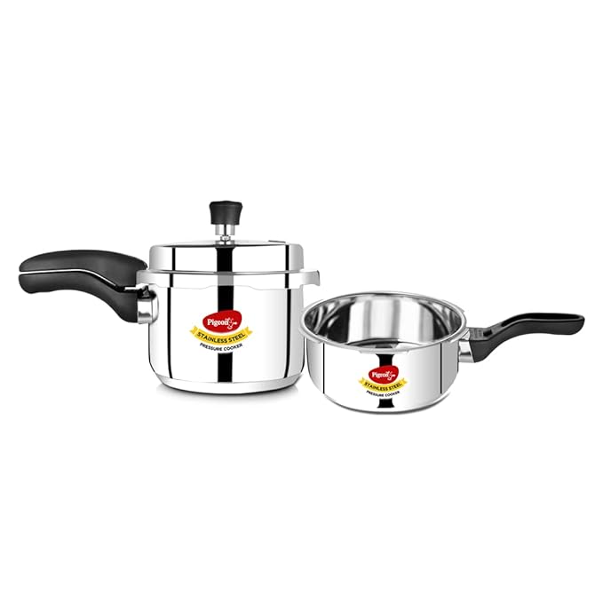 Pigeon by Stovekraft Stainless Steel Pressure Cooker Combo with Induction Base, Outer Lid 2 liter and 3 liter – 12710 (Silver) at Rs. 1879