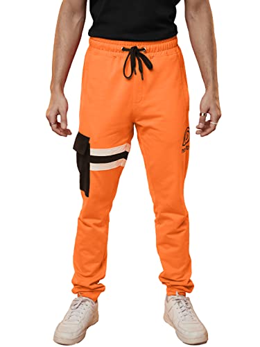 The Souled Store| Official Naruto: Uzumaki Mens and Boys Joggers|Regular fit Graphic Printed| 80% Cotton 20% Polyester Orange Color Men Cargo Joggers