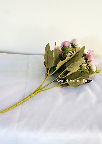 Sweet Home Deco 11'' Silk Baby Ranunculus Artificial Flower Bush Small Flower Bush Set Of 2 Wedding/Home Decorations (White) #TOP2