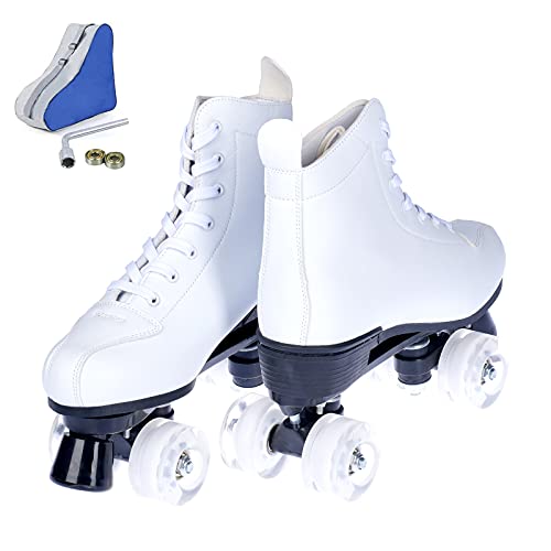 Roller Skates for Unisex Kids and Adults PU Leather High-top Shiny Roller Skates Professional Indoor Outdoor Roller Skates (White White Wheel,41)